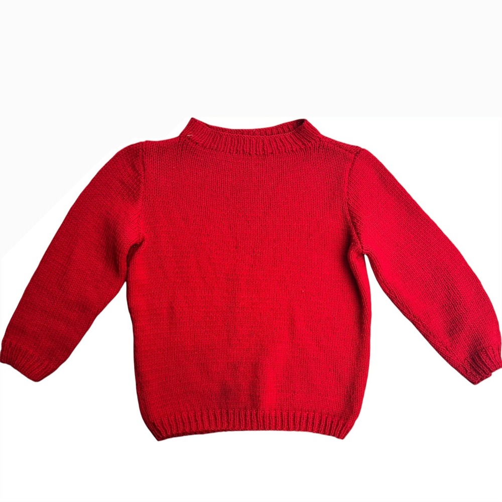 Handmade Red Knit Crew Neck Sweater Long Sleeve Pullover Soft Solid Minimalist